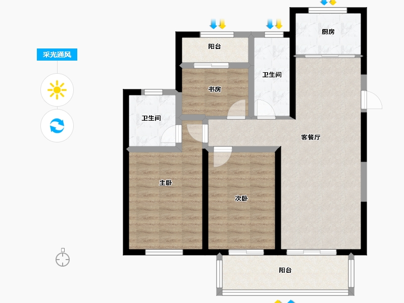 江苏省-淮安市-中央华府-89.43-户型库-采光通风