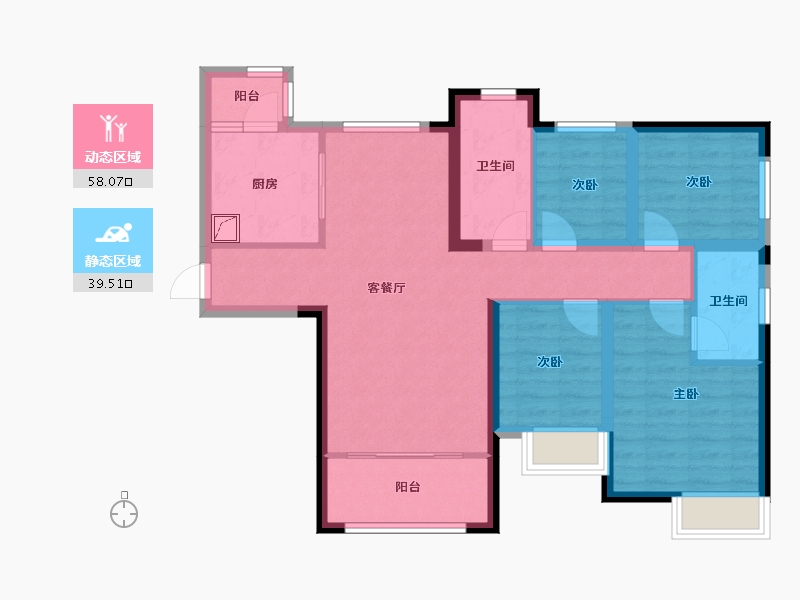 新疆维吾尔自治区-乌鲁木齐市-冶建悦珑湾-85.97-户型库-动静分区