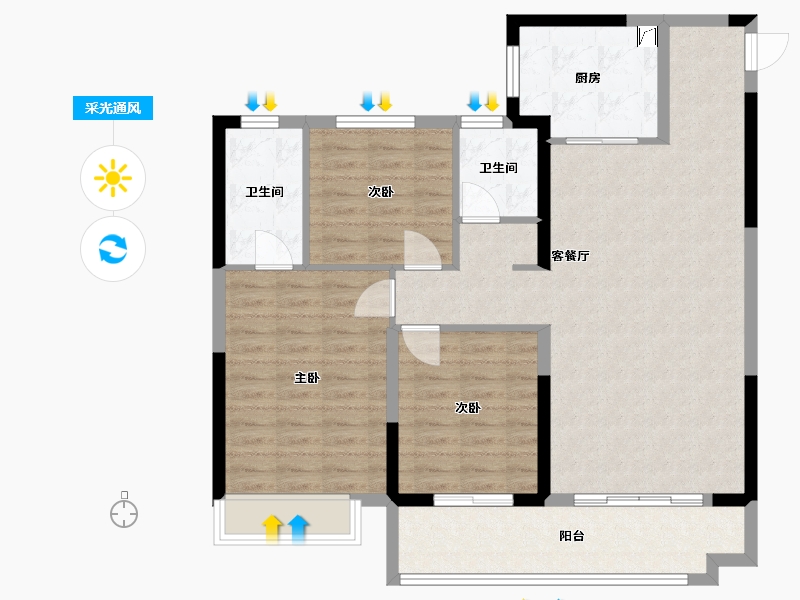 山东省-潍坊市-弘阳时光九樾-102.40-户型库-采光通风