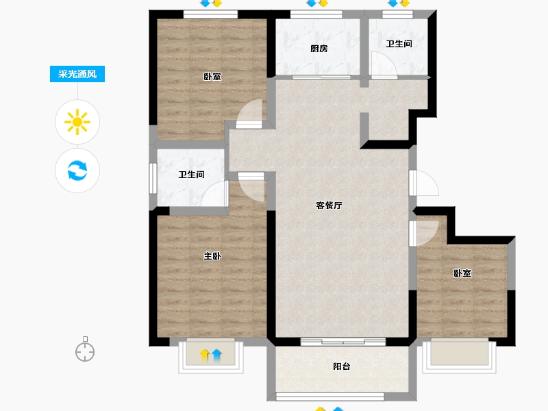 山东省-聊城市-泰和景园(东区)-86.23-户型库-采光通风