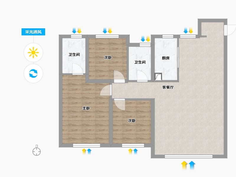 内蒙古自治区-赤峰市-百合四季-97.87-户型库-采光通风