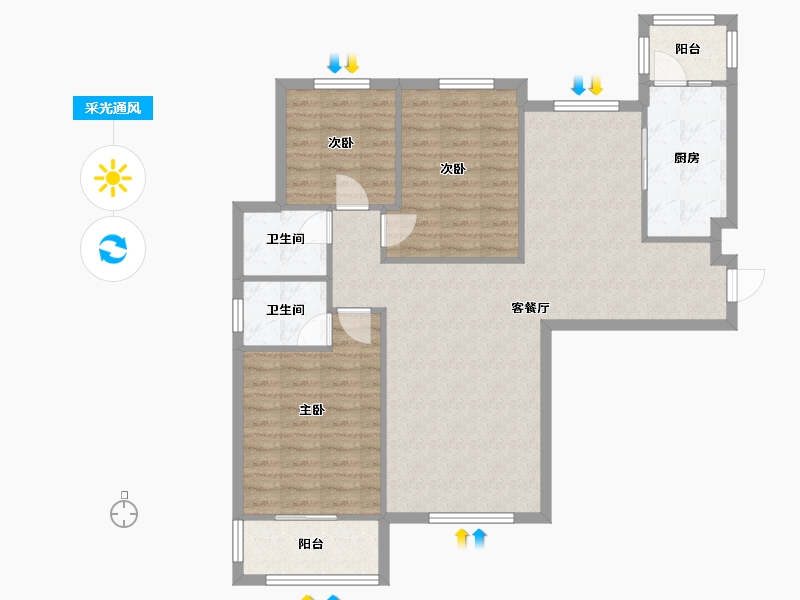 山东省-青岛市-宝龙国际社区-104.50-户型库-采光通风