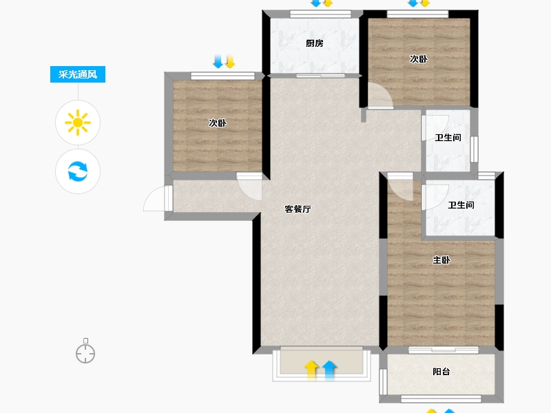 山东省-济南市-裕璟·水岸华苑-93.54-户型库-采光通风