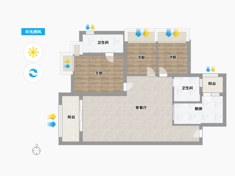 广东省-广州市-新世界凯粤湾-75.00-户型库-采光通风