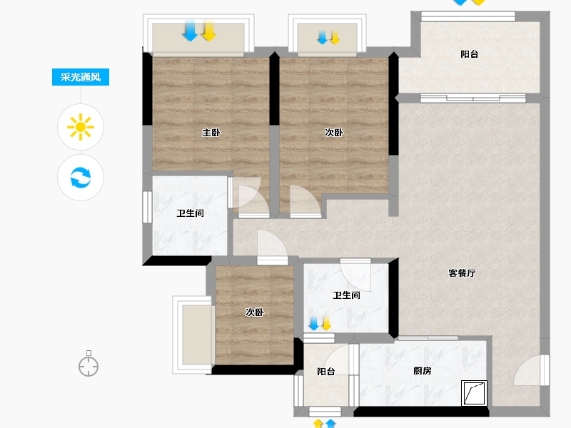 重庆-重庆市-西宸原著-80.00-户型库-采光通风