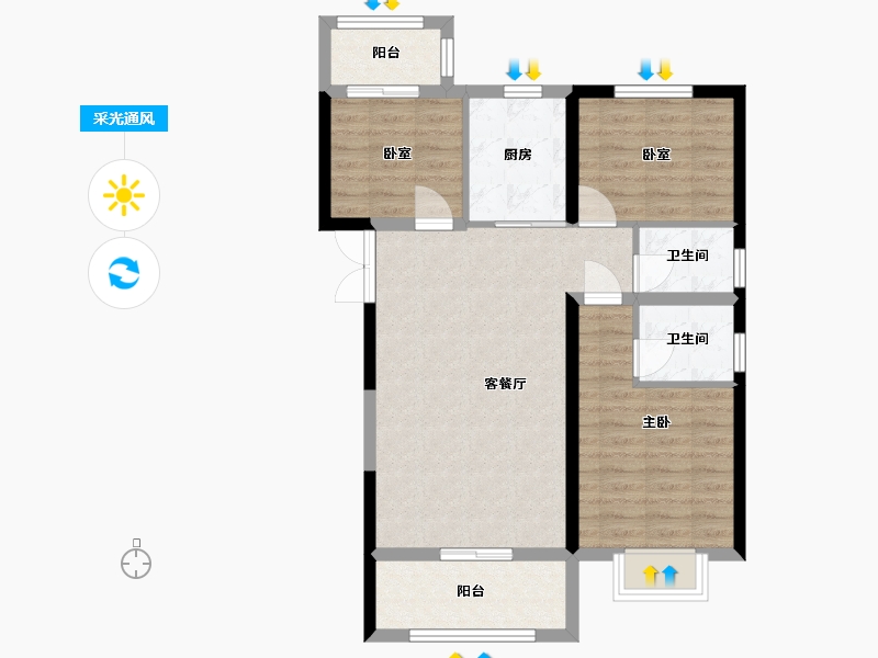 河南省-郑州市-汇泉西悦城8号院-77.69-户型库-采光通风