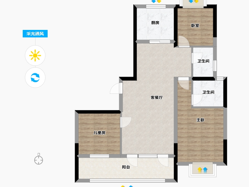 山东省-烟台市-金象泰·翰林苑-86.70-户型库-采光通风