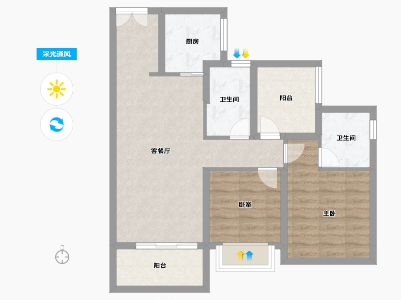 广东省-佛山市-美的金地新明珠凤翔湾壹号-66.40-户型库-采光通风