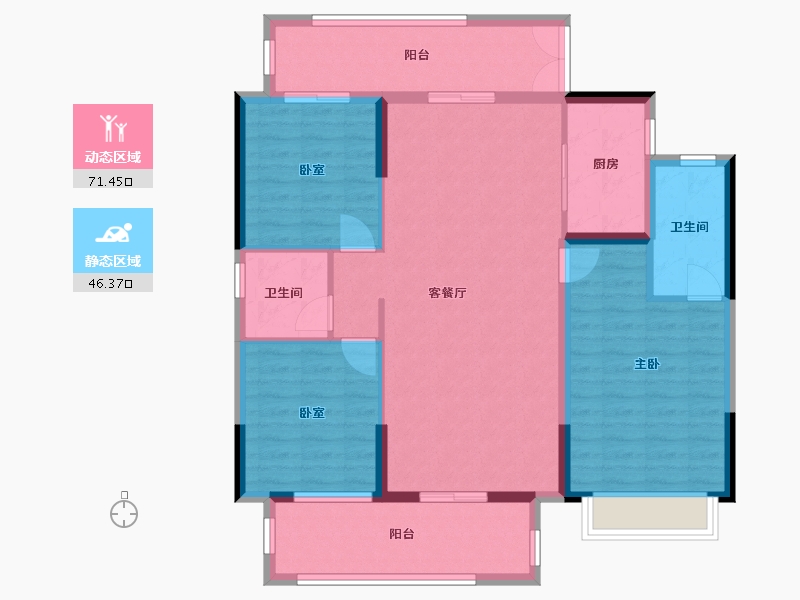 湖北省-潜江市-华滋上城潜江万达广场-106.40-户型库-动静分区