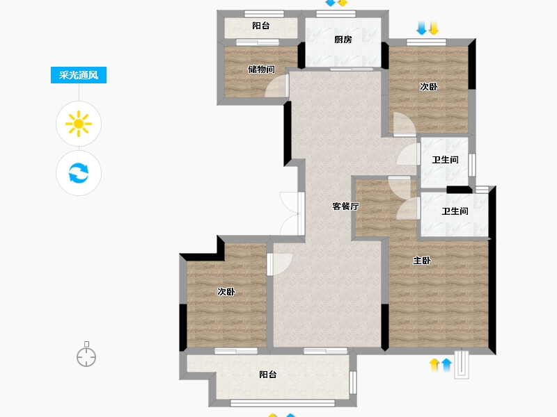 浙江省-金华市-中嘉锦苑-108.00-户型库-采光通风