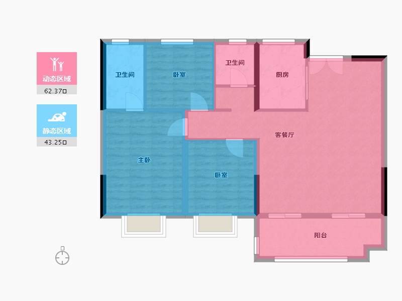 湖北省-潜江市-华滋上城潜江万达广场-95.83-户型库-动静分区