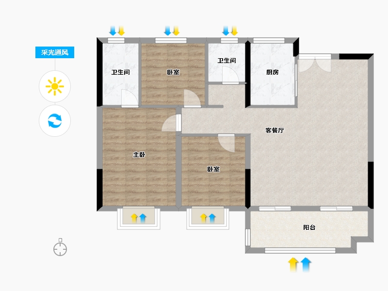 湖北省-潜江市-华滋上城潜江万达广场-95.83-户型库-采光通风