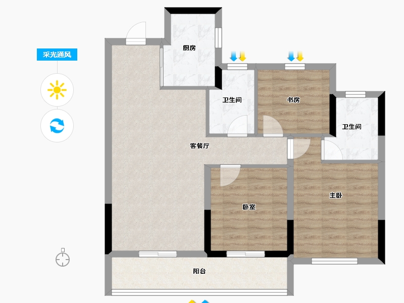 浙江省-杭州市-华景川云萃天和城-84.01-户型库-采光通风