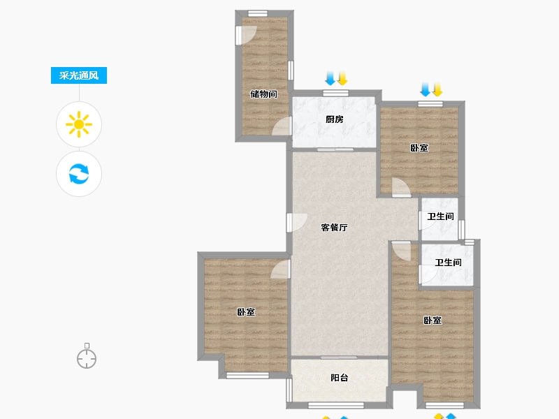 河南省-开封市-郑开绿地城-103.47-户型库-采光通风