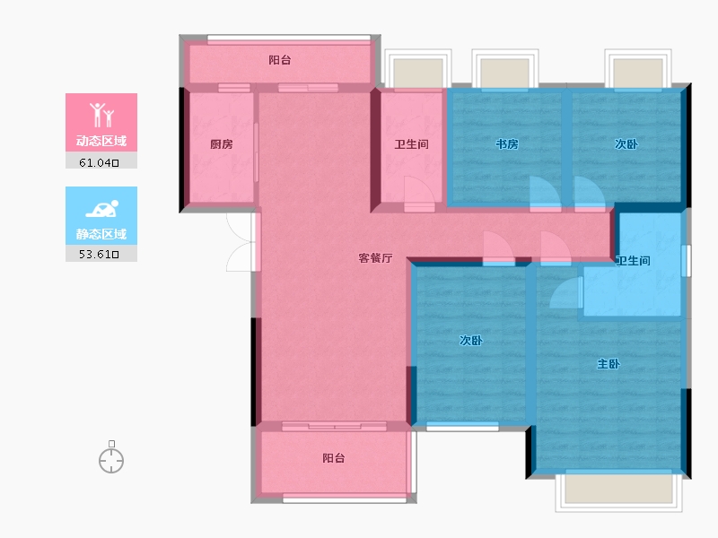 安徽省-滁州市-徽盐·名都学府B1/B4户型-108.27-户型库-动静分区