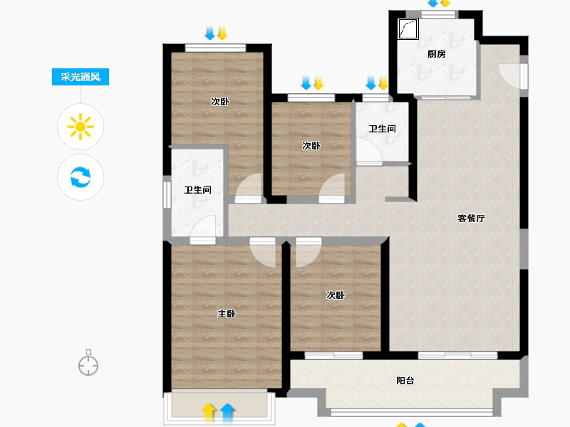 陕西省-咸阳市-龙湖彩虹郦城-121.00-户型库-采光通风