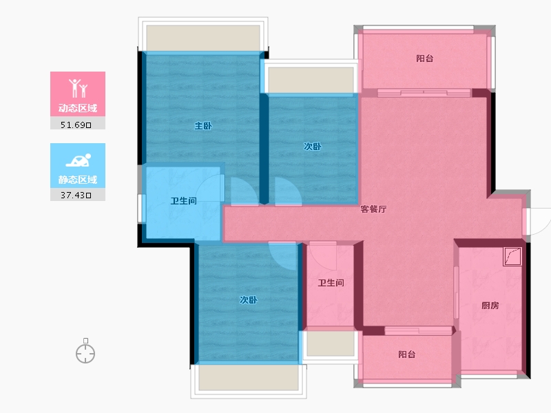 广东省-江门市-骏景湾文悦府-81.74-户型库-动静分区