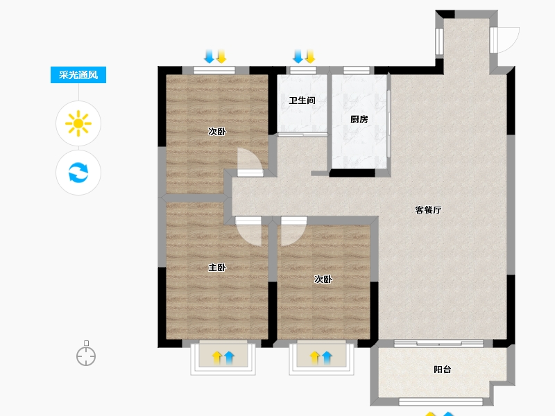 安徽省-芜湖市-晶宫江南府-90.00-户型库-采光通风