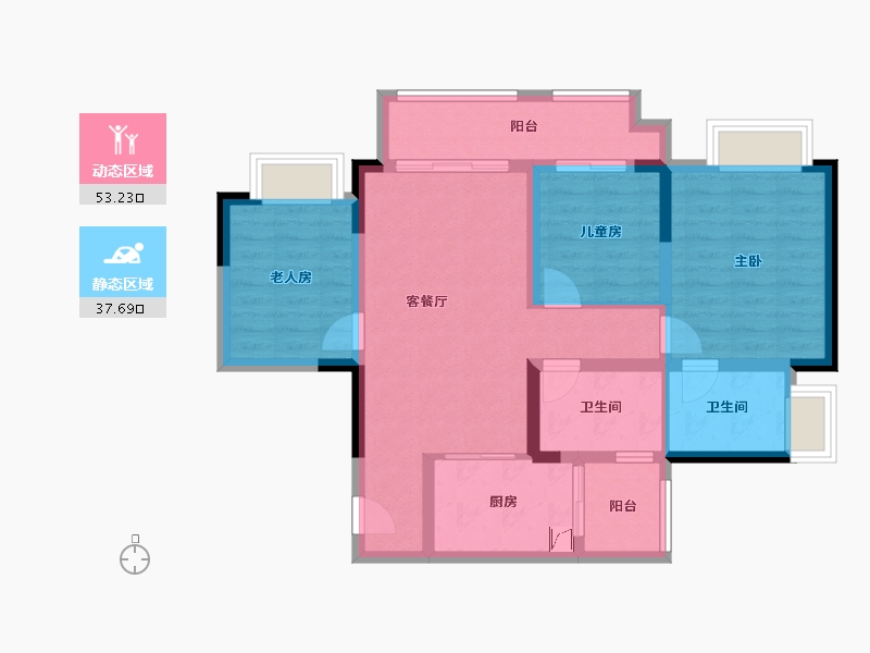 重庆-重庆市-金科联发東悦府-80.00-户型库-动静分区