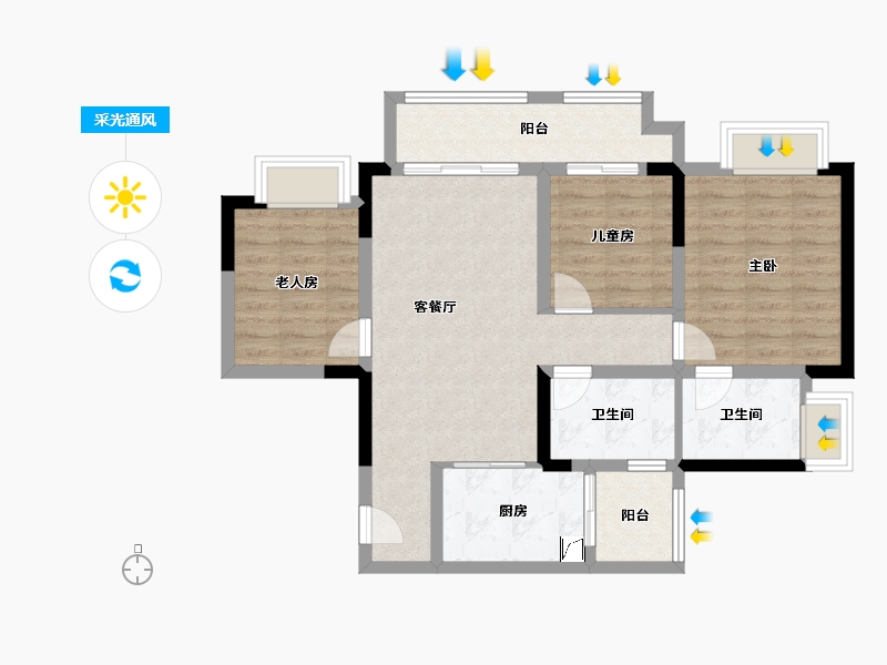 重庆-重庆市-金科联发東悦府-80.00-户型库-采光通风