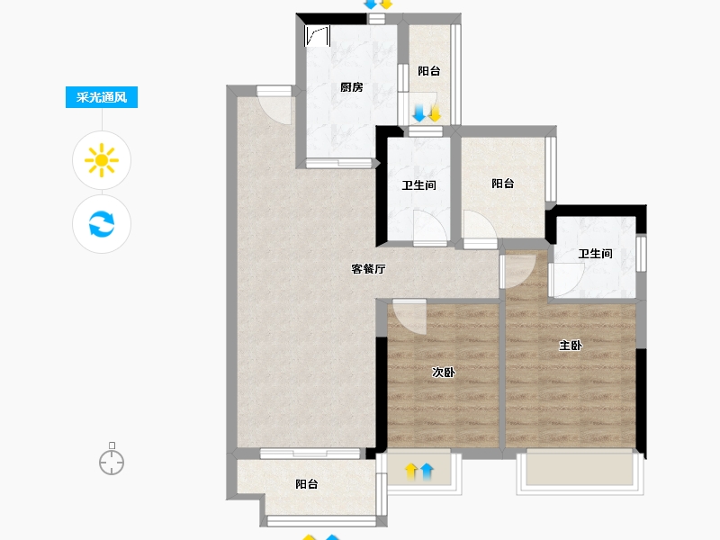 广东省-江门市-粤海壹桂府-71.00-户型库-采光通风