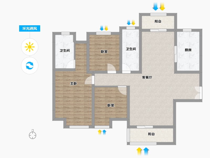 陕西省-咸阳市-秦都花苑-90.00-户型库-采光通风