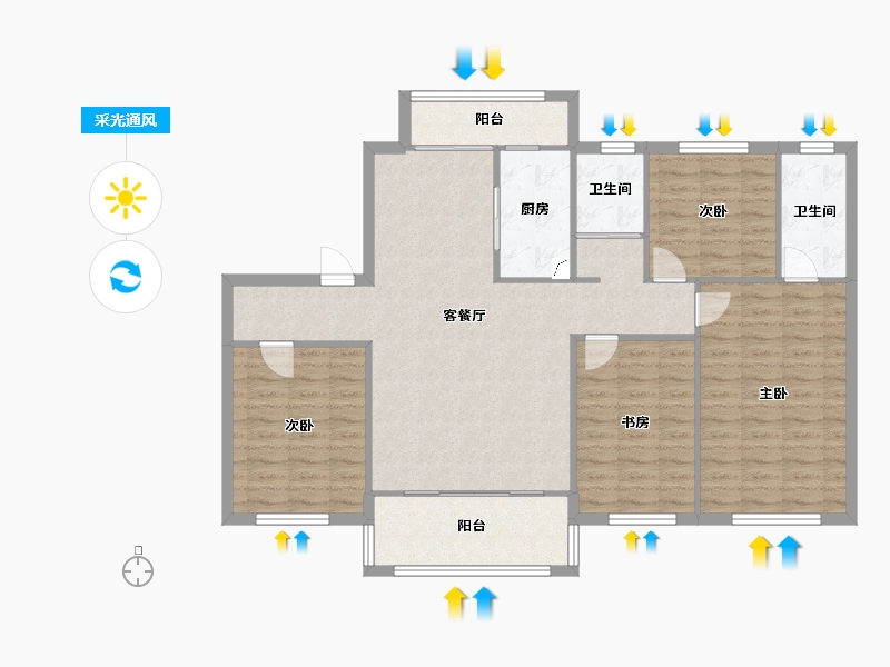 陕西省-西安市-碧桂园国湖-121.00-户型库-采光通风