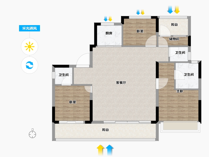 河南省-郑州市-新城时光印象-114.40-户型库-采光通风