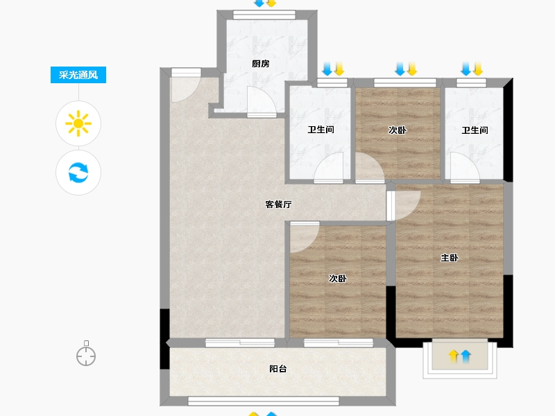 浙江省-宁波市-保利明玥春汀-70.12-户型库-采光通风