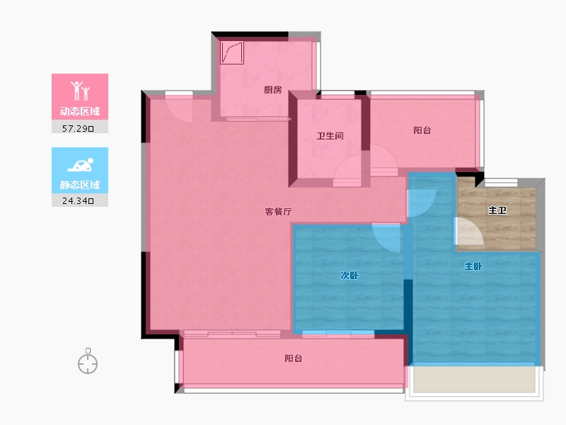 广东省-惠州市-华发旭辉铂钻花园-76.45-户型库-动静分区