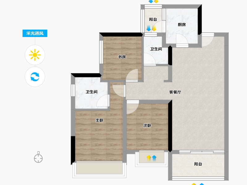 四川省-成都市-万达御湖龙湾-74.00-户型库-采光通风