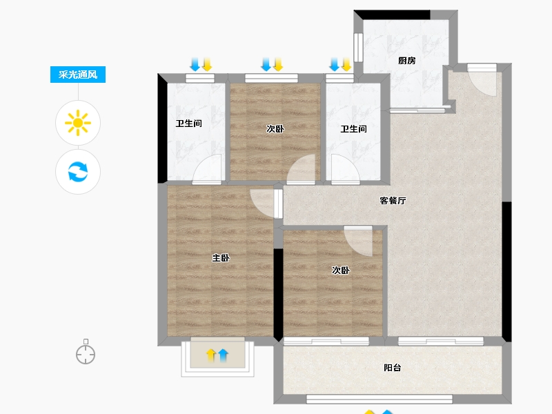 浙江省-宁波市-保利明玥春汀-73.26-户型库-采光通风