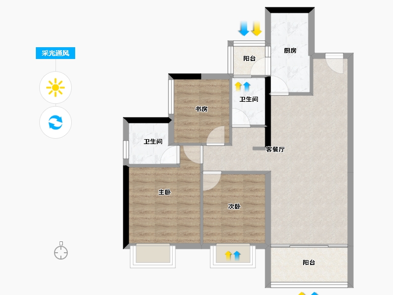 四川省-成都市-万达御湖龙湾-75.39-户型库-采光通风