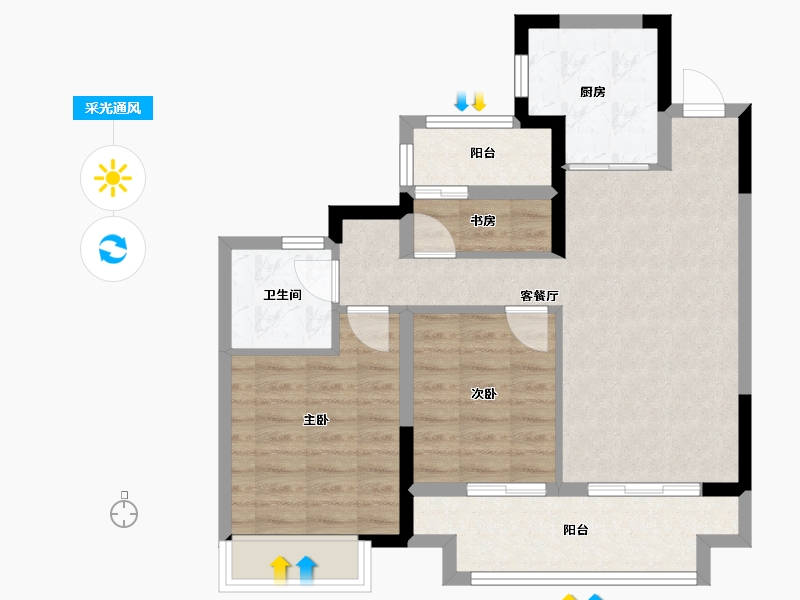 江苏省-苏州市-中梁海伦堡滨湖云璟-70.40-户型库-采光通风