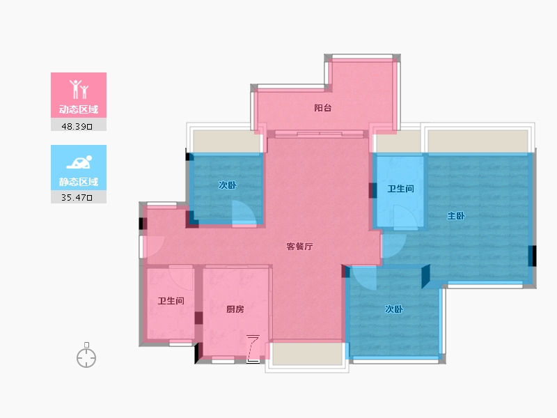 广东省-深圳市-卓越闽泰云奕府-74.40-户型库-动静分区