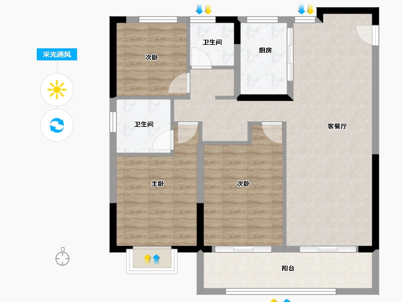 浙江省-宁波市-保利明玥春汀-92.63-户型库-采光通风