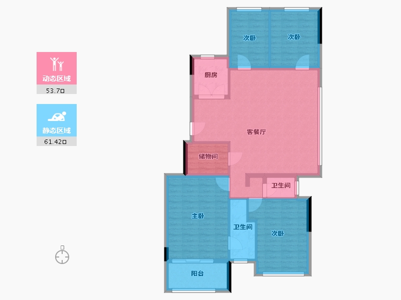 重庆-重庆市-万科坤和湛蓝云镜-104.04-户型库-动静分区