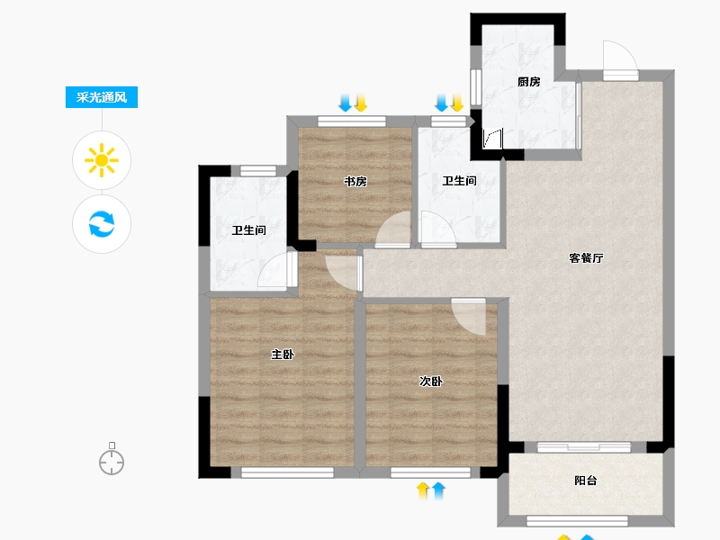 浙江省-杭州市-华景川云萃天和城-78.40-户型库-采光通风