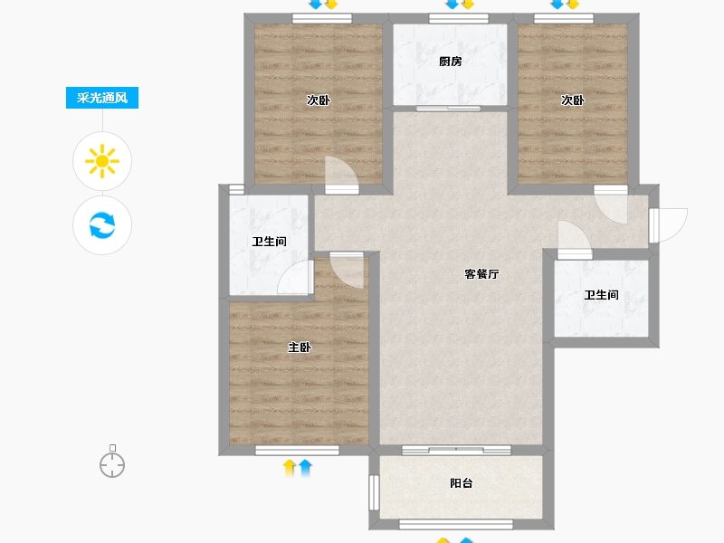 河北省-秦皇岛市-宏屹国际城-85.00-户型库-采光通风