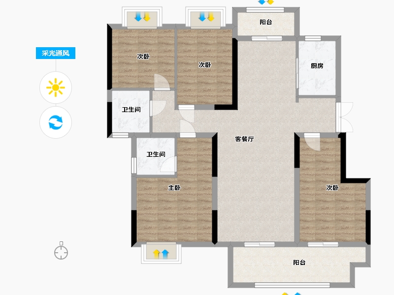 湖北省-荆州市-楚天都市·润园-120.00-户型库-采光通风