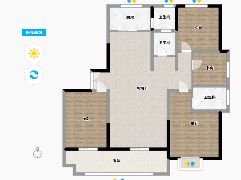 山东省-临沂市-儒辰观澜府-125.00-户型库-采光通风