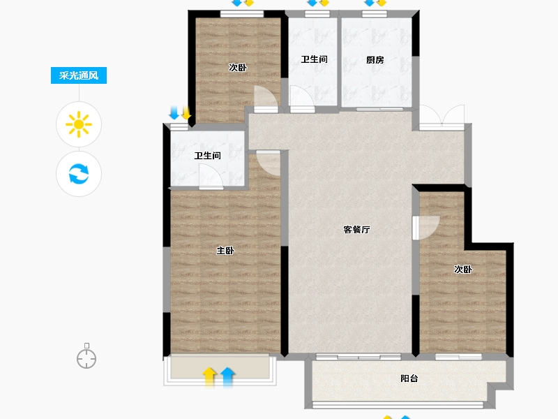 山西省-吕梁市-学府壹號-111.32-户型库-采光通风