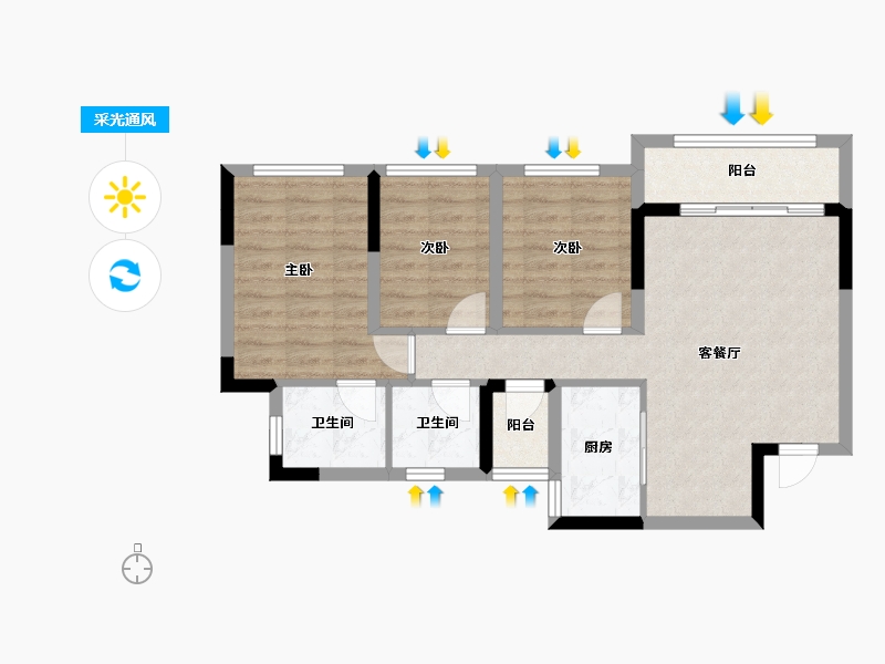 重庆-重庆市-葛宁和光雲境-72.90-户型库-采光通风