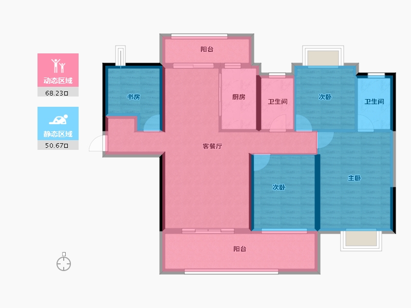 湖北省-宜昌市-银河东湖雅居-106.08-户型库-动静分区