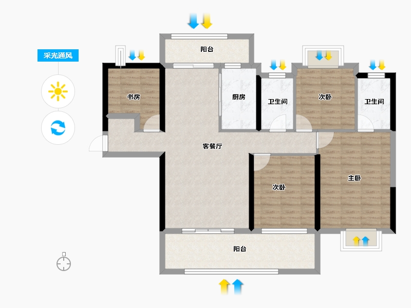 湖北省-宜昌市-银河东湖雅居-106.08-户型库-采光通风