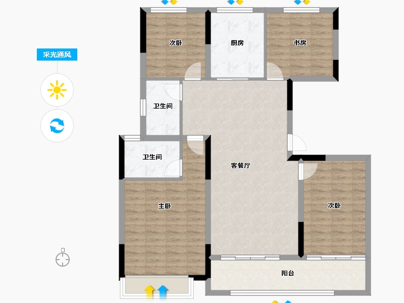 安徽省-宿州市-招商万科山水间-114.47-户型库-采光通风