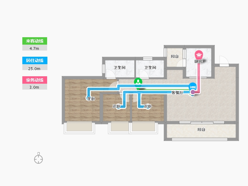 重庆-重庆市-葛宁和光雲境-75.43-户型库-动静线