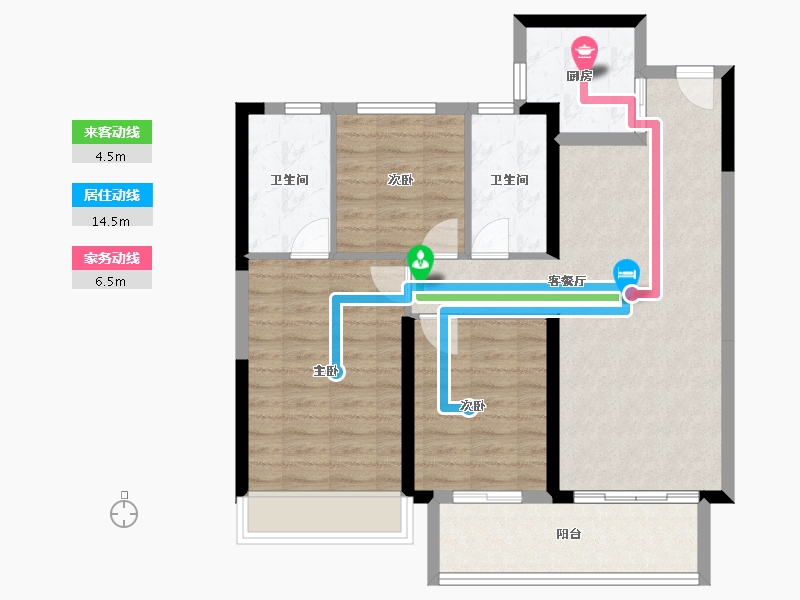 河南省-南阳市-军隆广场二期-86.67-户型库-动静线