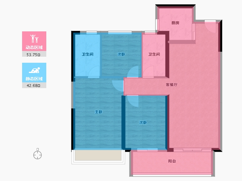 河南省-南阳市-军隆广场二期-86.67-户型库-动静分区