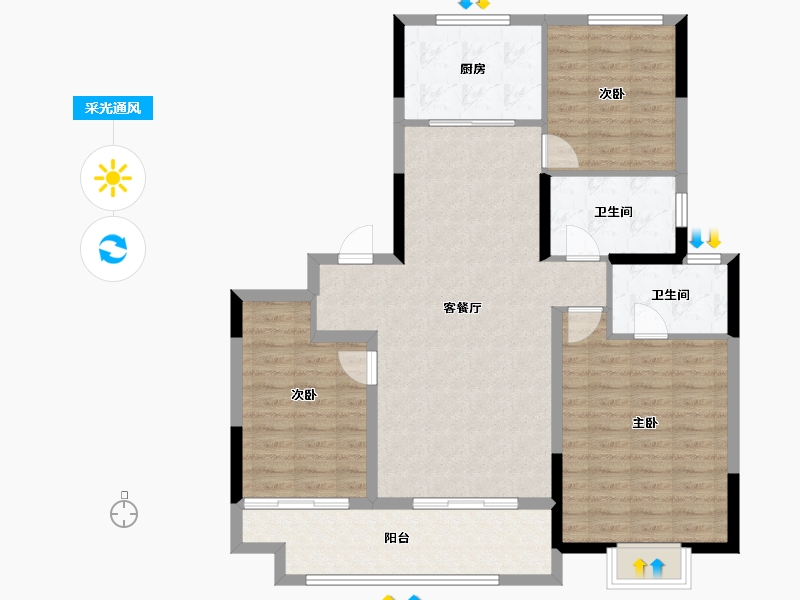 安徽省-宿州市-招商万科山水间-106.18-户型库-采光通风